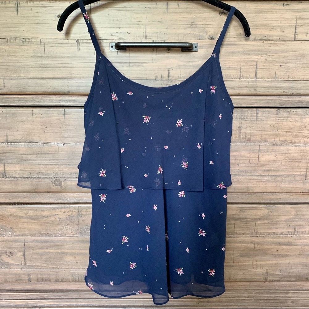 CAbi navy & floral tiered cami top, tank Sz.S #795